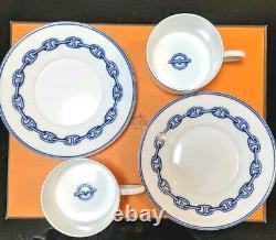 HERMES Tea Cup Saucer Chaine D'Ancre Blue Tableware 2 set Dinnerware Coffee New