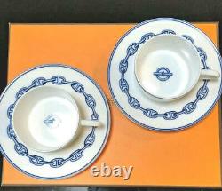 HERMES Tea Cup Saucer Chaine D'Ancre Blue Tableware 2 set Porcelain Coffee New
