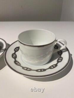 HERMES Tea Cup Saucer Chaine D'ancre Platinum Tableware 2 set Auth New