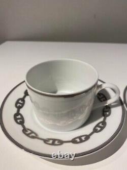 HERMES Tea Cup Saucer Chaine D'ancre Platinum Tableware 2 set Auth New