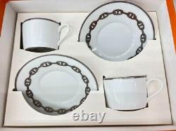 HERMES Tea Cup Saucer Chaine D'ancre Platinum Tableware 2 set Coffee Auth NEW