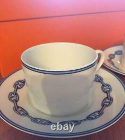HERMES Tea Cup Saucer Chaine d'ancre Blue Tableware set Porcelain Ornament New