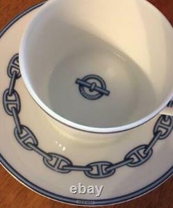 HERMES Tea Cup Saucer Chaine d'ancre Blue Tableware set Porcelain Ornament New
