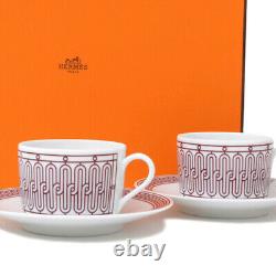 HERMES Tea Cup Saucer H DECO ROUGE Tableware 2 set Ornament Porcelain Coffee New