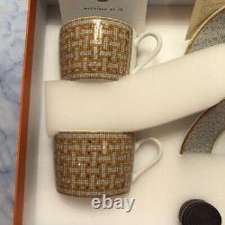 HERMES Tea Cup Saucer Mosaique Au 24 Tableware 2 set Gold Dinnerware Coffee New
