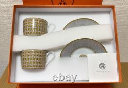 HERMES Tea Cup Saucer Mosaique Au 24 Tableware 2 set Gold Dinnerware New