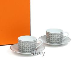 HERMES Tea Cup Saucer Mosaique Platinum Tableware 2 set Coffee Ornament Auth New