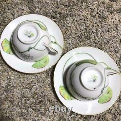 HERMES Tea Cup Saucer Nile Tableware 2 set Green Lotus Porcelain New Unused Rare