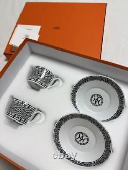 HERMES Teacup & Saucer H Deco Pair Set with Box White Tableware Gift Collection