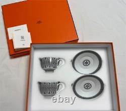 HERMES Teacup & Saucer H Deco Pair Set with Box White Tableware Gift Collection