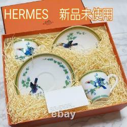 HERMES Touncans Green Tea cup & Saucer pair set Auth #012011