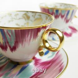 HERMES Voyage en Ikat Ruby Tea cup & Saucer pair set Auth #031406