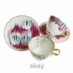 HERMES Voyage en Ikat Tea Cup and Saucer porcelain set of 2 tableware y56