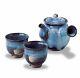 Hagi Yaki Ware Seigan Blue Hagidaruma Teapot & Tea Cups Set Japanese Porcelain