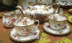 Hammersley Gilded Dresden Sprays Tea For Two Set -Teapot 2 Cups & Saucers Jug