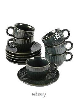Hand Glazed Ceramic Tea Cup Saucer Set  150 ML, Set of 12 (6 Cups & 6 Saucer)