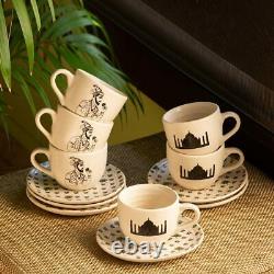 Handcrafted Ceramic Tea Cup and Saucer Set of 6 (160 ML, Microwave Safe)