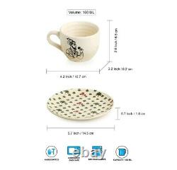 Handcrafted Ceramic Tea Cup and Saucer Set of 6 (160 ML, Microwave Safe)