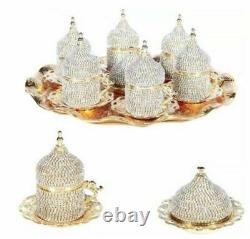 Handmade Coffee Cups Set Gold Color With Stones Arabic Turkish Style Tea Cup Sets