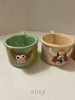 Handmade Hand painted Porcelain Tea Cup And Saucer Kids Animals Zoo Stripe Set 5