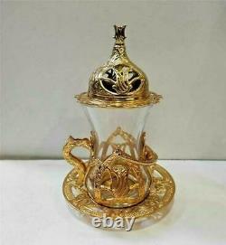 Handmade Luxury Serving Tea Set Tea Cups Saucers Turkish Ottoman Copper 4 Colors