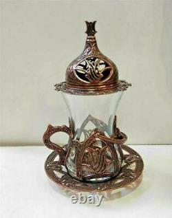 Handmade Luxury Serving Tea Set Tea Cups Saucers Turkish Ottoman Copper 4 Colors