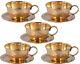 Handmade Pure Brass Cups and Saucers Set, Hammered Design Tea Cups, Set of 5