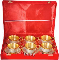 Handmade Pure Brass Gold Plated Mugs Set, Antique Cup Set, 6 PCs, 50 ml each