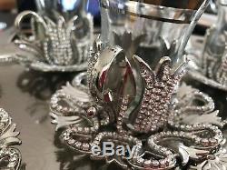Handmade Turkish TEA Set Swarovski Crystal Coated Glass Cups Tray Delight Bowl