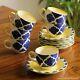 Handpainted Ceramic Mug Cups Set for Tea Set of 6 with Saucer (150 ML, Blue)