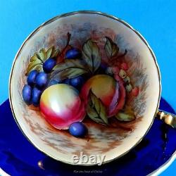 Handpainted Cobalt Fruit Center Signed D Jones Aynsley Tea Cup and Saucer Set