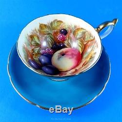 Handpainted Fruit Signed D Jones Blue Aynsley Tea Cup and Saucer Set