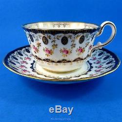Handpainted Rose & Cobalt Border Wedgwood Tea Cup and Saucer Set