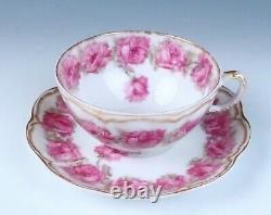 Haviland Limoges Drop Rose Tea Cup & Saucer Set Porcelain Pink Schleiger 55 #2