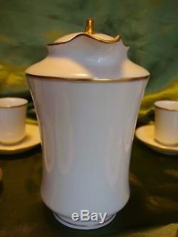 Haviland Limoges France Chocolate / Coffee / Tea Set, Pot & 6 Cups, White & Gold