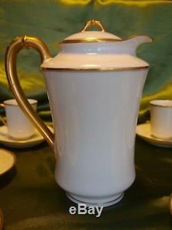 Haviland Limoges France Chocolate / Coffee / Tea Set, Pot & 6 Cups, White & Gold