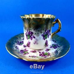 Heavy Gold Border with Purple Violets Hammersley Tea Cup and Saucer Set