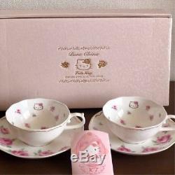 Hello Kitty Bone China Tea Cup & Saucer Pair of Tea Set Kanesho Pink Rose Sanrio