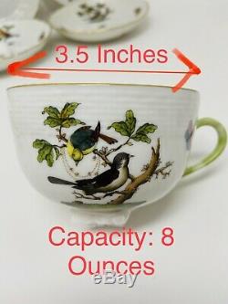 Herend Rothschild Bird Tea Cup And Saucer Set For 6 #1726/ROMINT CONDITION