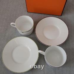 Hermes 2 Pairs of Tea Cup & Saucer Set Red & Green with Box Unused Tableware