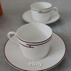 Hermes 2 Pairs of Tea Cup & Saucer Set Red & Green with Box Unused Tableware