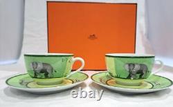 Hermes Africa Tea Cup Saucer Green Tableware 2 set Coffee Cafe Ornament Auth New