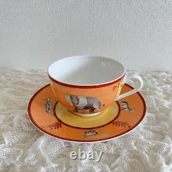 Hermes Africa Tea Cup Saucer Orange Tableware 2 set Animal Coffee Cafe Auth New