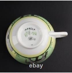 Hermes Africa Tea Cup & Saucer Set Green Animals Tableware Porcelain No Box VG
