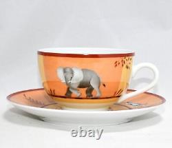 Hermes Africa Tea Cup and Saucer 2 set orange porcelain dinnerware coffee animal