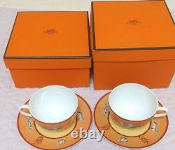 Hermes Africa Tea Cup and Saucer Orange Animal Tableware Set of 2