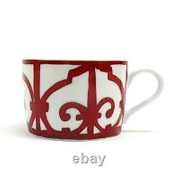 Hermes Balcon du Guadalquivir Tea Cup Saucer Pair Set Tableware Red White Unused