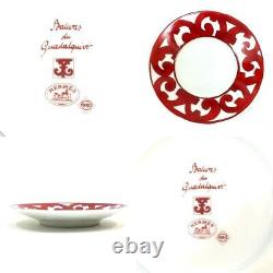 Hermes Balcon du Guadalquivir Tea Cup Saucer Pair Set Tableware Red White Unused