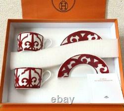Hermes Balcony du Guadalquivir Tea Cup & Saucer Set of 2 Mint