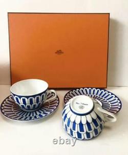 Hermes Bleus D'Ailleurs Tea Cup Saucer 2Set Tableware Authentic Discontinued
